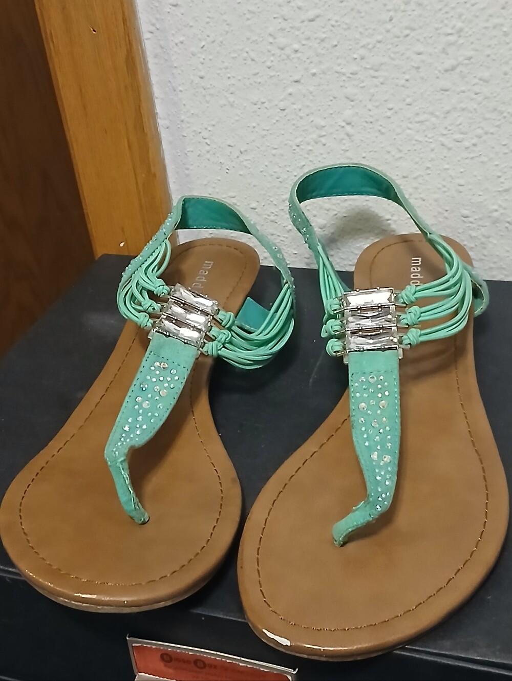 ​Madden Girl Tornado Mint Green Rhinestone Flat Sandals 10M